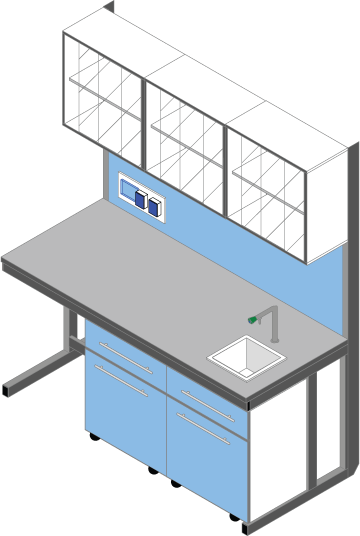 Banco parete con vetrina piano Laminato HPL Duropal cm 180 x 83 x 90-200H Struttura Autoportante