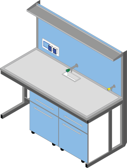 Banco parete piano Porcellanato monolitico su base acciaio cm 180 x 83 x 90-170H con Modulo tecnico porta servizi e 1 ripiano