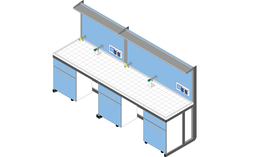 Banco parete piano Gres Porcellanato Piastrellato cm 300 x 83 x 90-170H con Modulo tecnico porta servizi e 1 ripiano