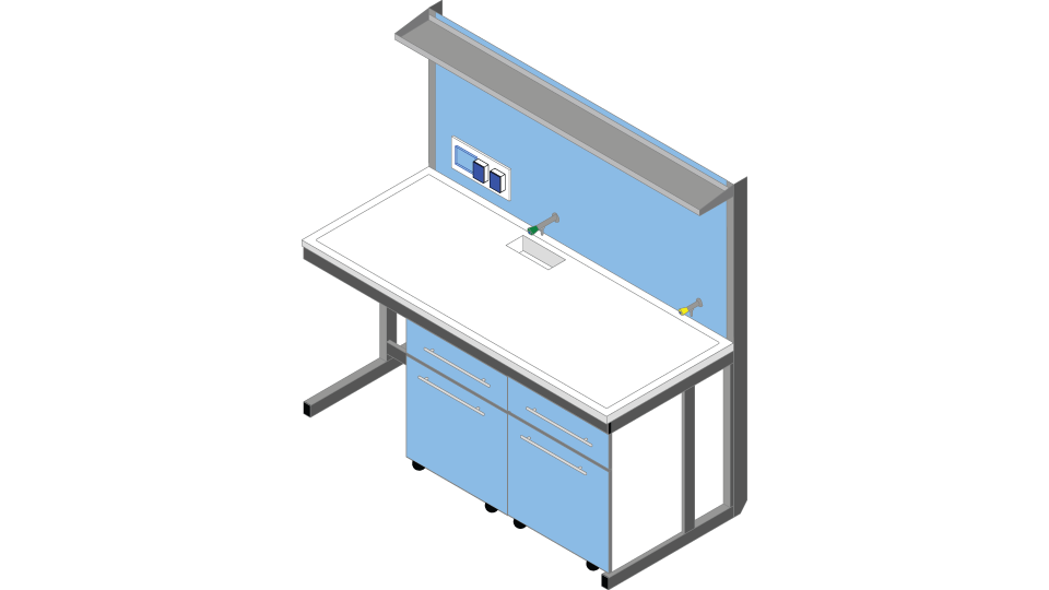 Banco parete piano Polipropilene cm 180 x 83 x 90-170H con Modulo tecnico porta servizi e 1 ripiano