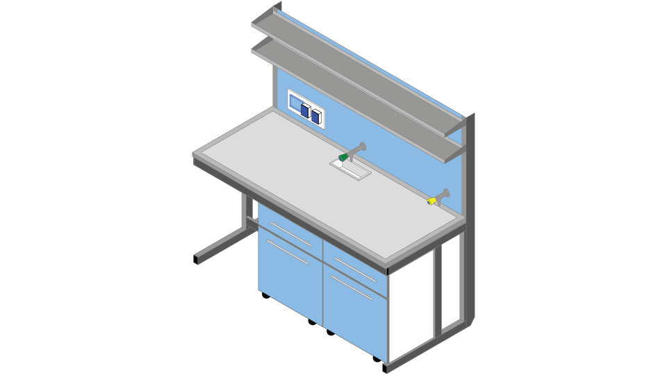 Banco parete piano Porcellanato monolitico su base acciaio cm 180 x 83 x 90-170H con Modulo tecnico porta servizi e 2 ripiani