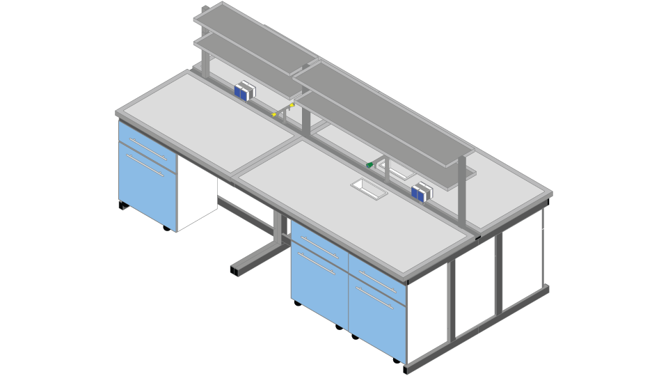 Banco centrale piano Porcellanato monolitico su base acciaio cm 300x156x90H con porta reagentario in metallo