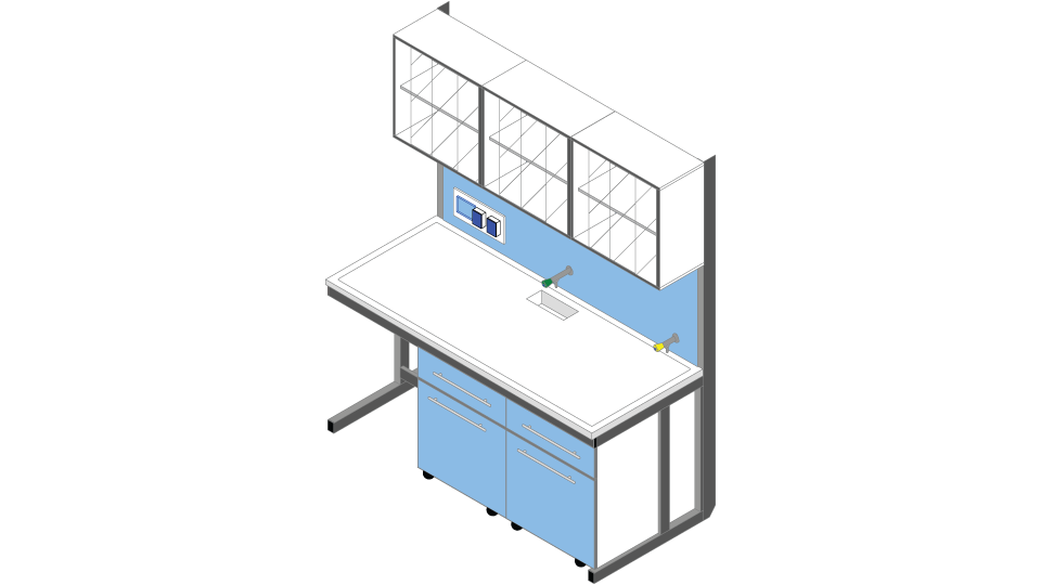 Banco parete con vetrina piano POLIPROPILENE cm 180 x 83 x 90-200H Struttura Autoportante