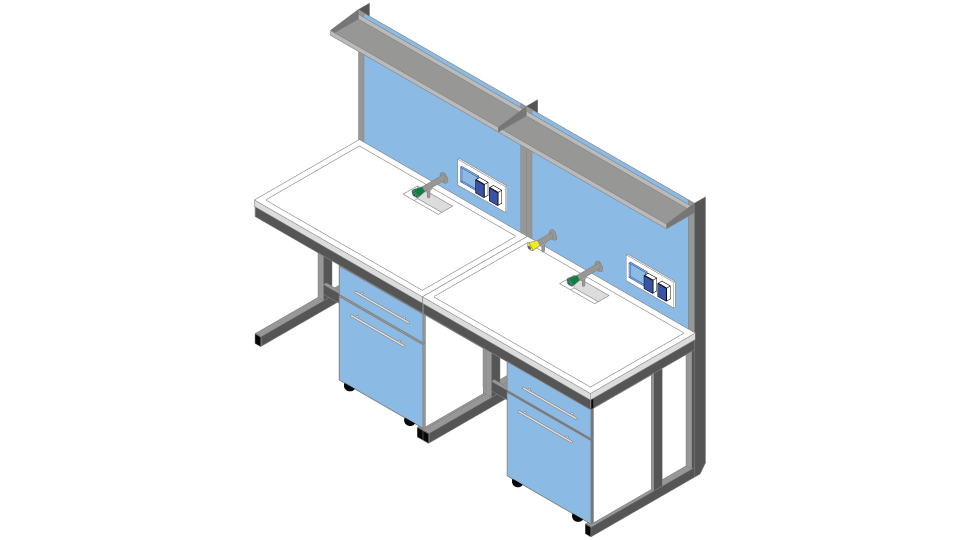 Banco parete piano Polipropilene cm 240 x 83 x 90-170H con Modulo tecnico porta servizi e 1 ripiano