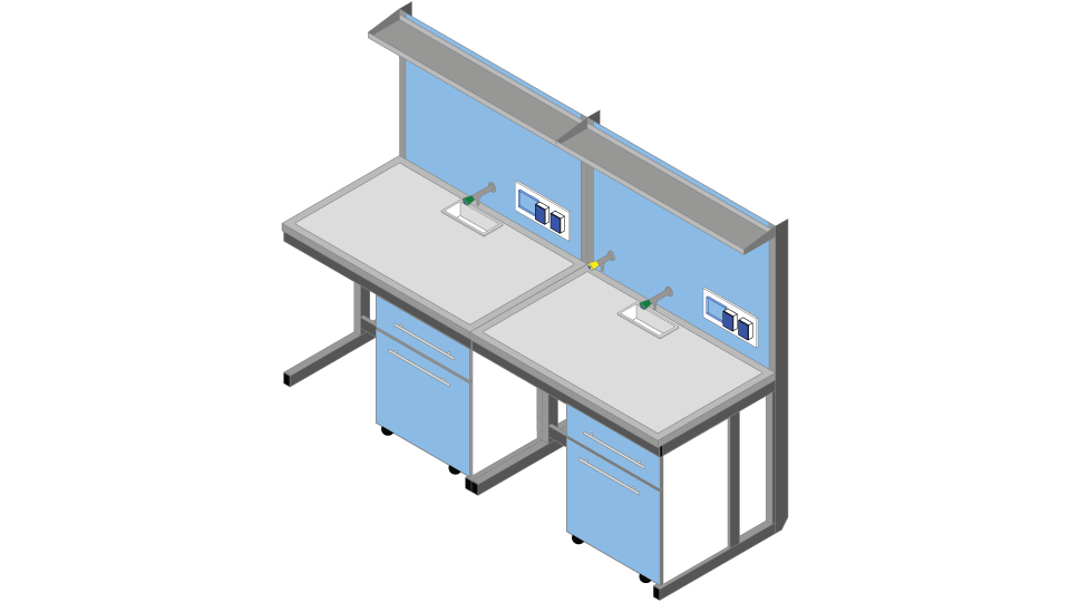 Banco parete piano Porcellanato monolitico su base acciaio cm 240 x 83 x 90-170H con Modulo tecnico porta servizi e 1 ripiano