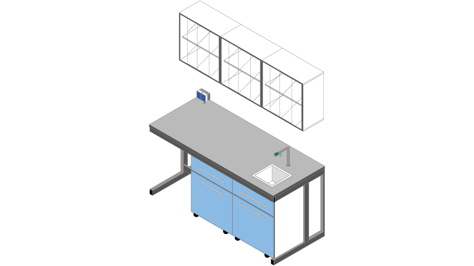 Banco parete con vetrina pensile piano Laminato HPL Duropal cm 180 x 75 x 90-200H