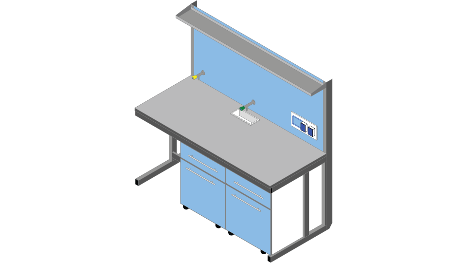 Banco parete piano Laminato HPL Duropal cm 180 x 83 x 90-170H con Modulo tecnico porta servizi e 1 ripiano