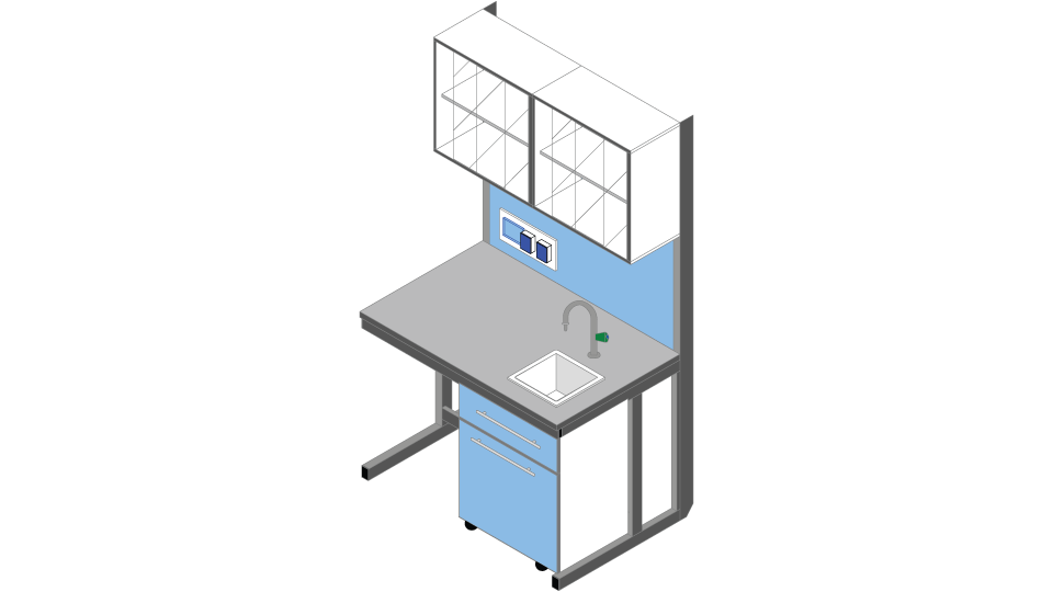 Banco parete con vetrina piano Laminato HPL Duropal cm 120 x 83 x 90-200H Struttura Autoportante