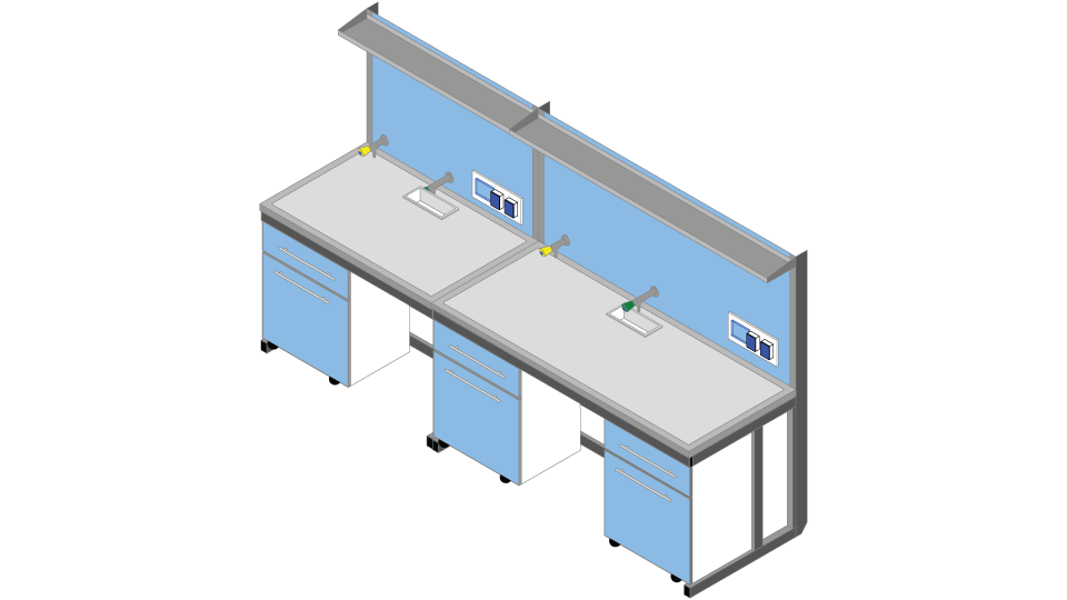 Banco parete piano Porcellanato monolitico su base acciaio cm 300 x 83 x 90-170H con Modulo Tecnico porta servizi e 1 ripiano